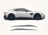 White sports car with black graphics on a white background